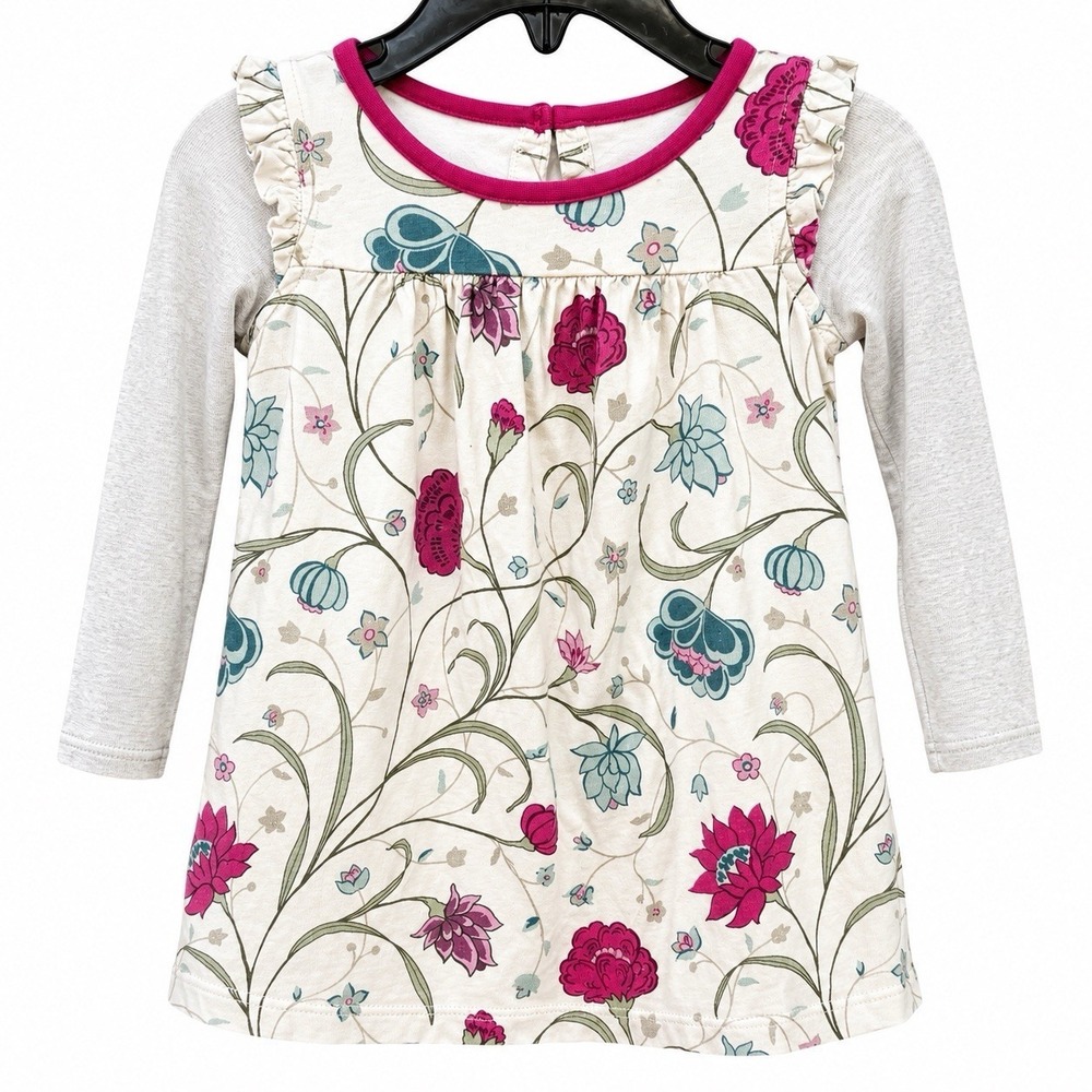 Tea Collection Girls 12-18M Dress Cream Floral Ruffle Long Sleeve Cotton